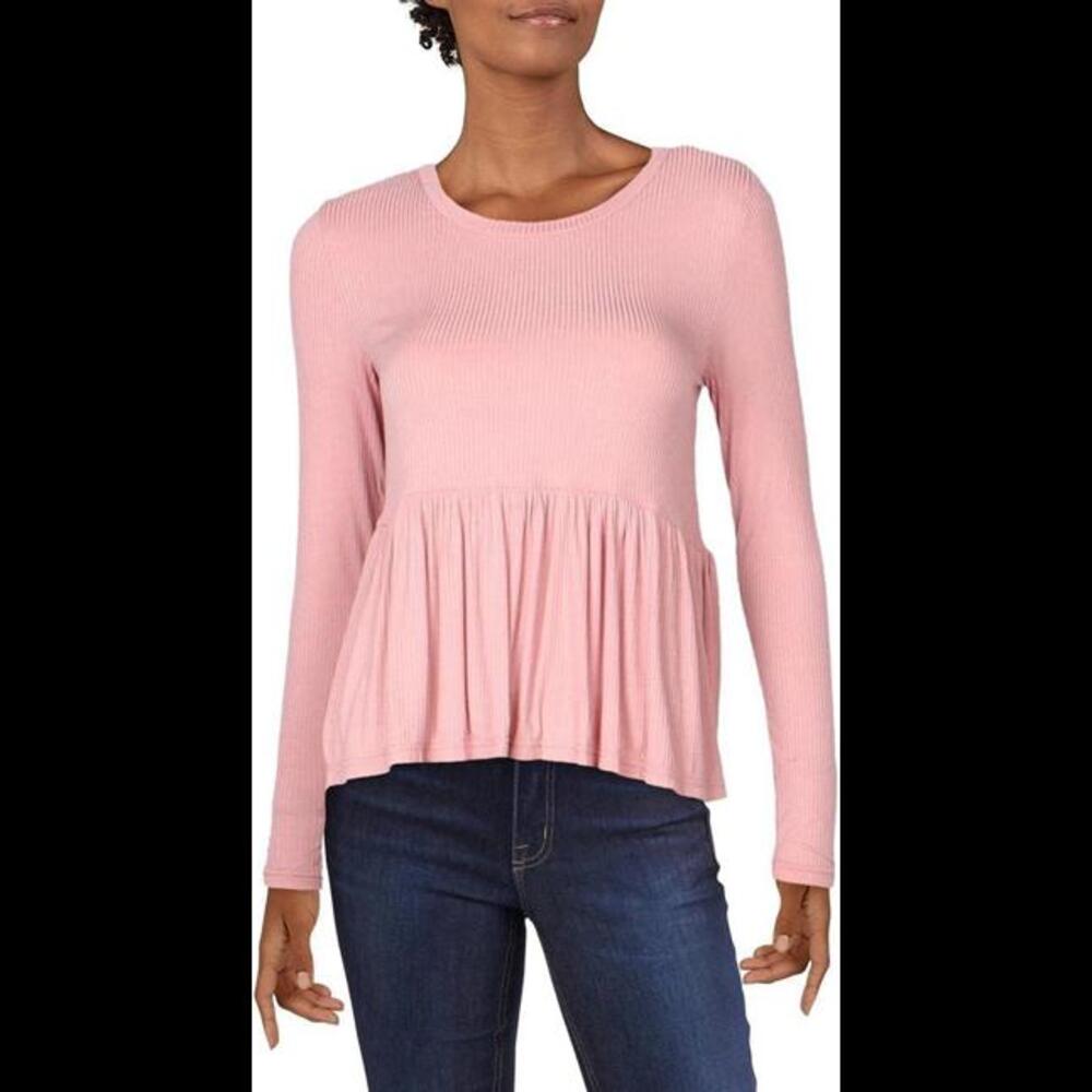 Hooked Up by IOT Womens Juniors Peplum Ribbed Top Pink Size M